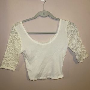 Pretty white crop top with lace back and sleeves size Small